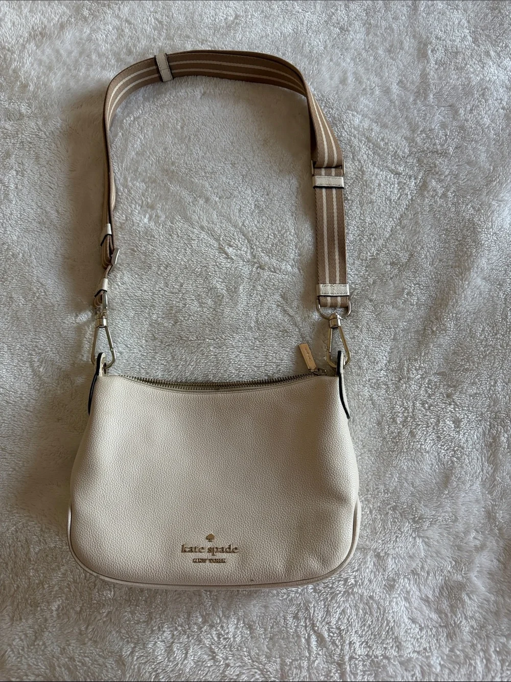kate spade Cream Pebble Leather Shoulder Bag with Striped Strap